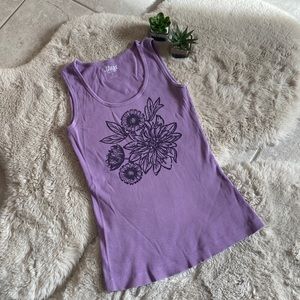 Bass Tank Top Shirt Purple Flowers Cotton Size Small